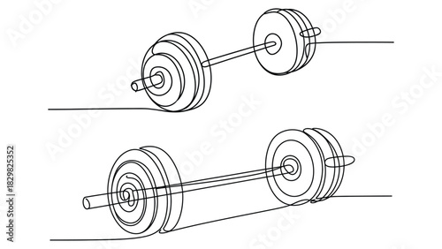 Dumbbells for weightlifting in modern continuous line drawing style
