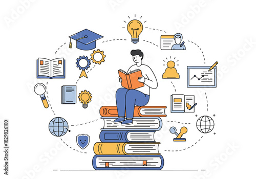 Education And Learning Concept With Books And Icons