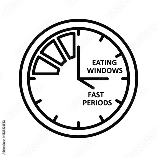 Intermittent fasting clock icon representing eating windows and fast periods for health diet plan