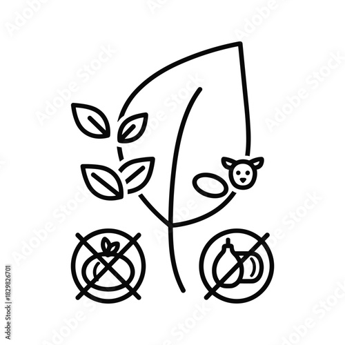 Vegan diet specific food restrictions outline icon, representing plant-based eating and exclusions.