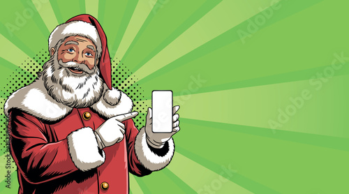 Pop art Santa Claus with a phone 