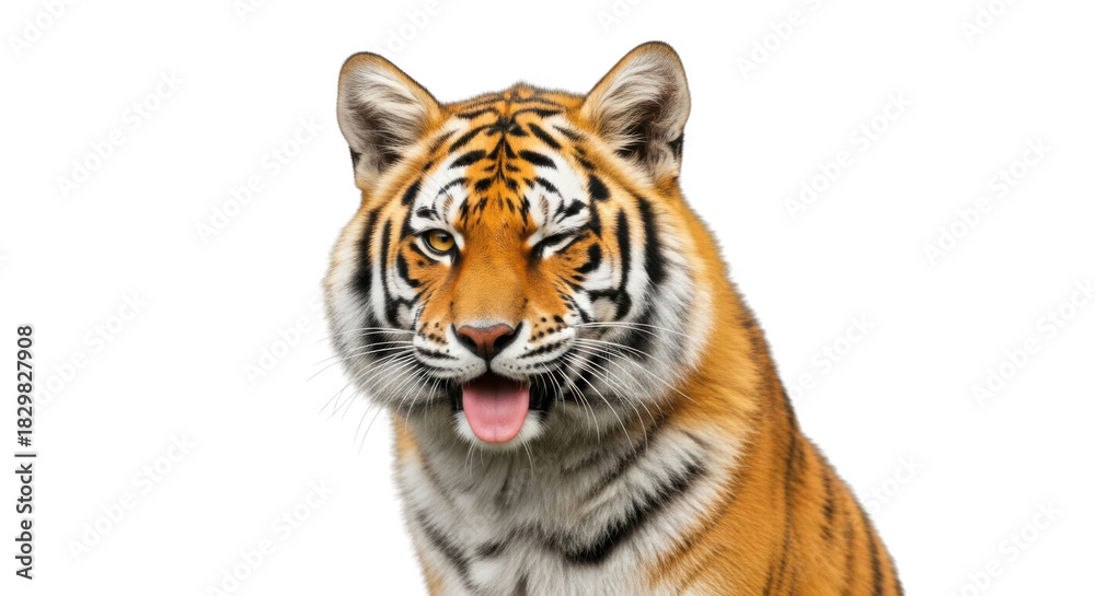 Obraz premium Close-up portrait of a tiger with an open mouth isolated PNG with Transparent Background