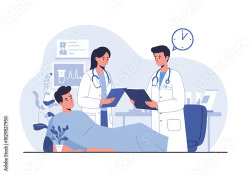 Healthcare professionals consulting with a patient in a hospital room