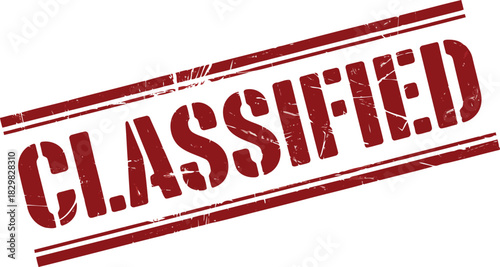 Striking red grunge rubber stamp with the bold word classified on a clean white background