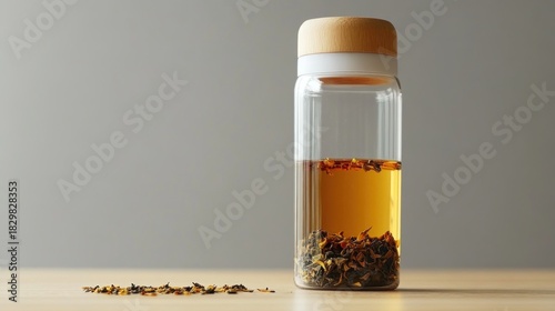 Elegant Glass Tea Infuser Bottle with Wooden Lid and Loose Leaf Tea