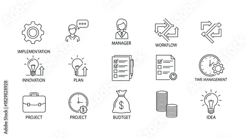 Workflow management innovation implementation project plan idea budget time manager process gear system