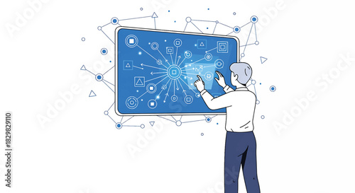 Abstract Digital Interface with Man Interacting with Technology