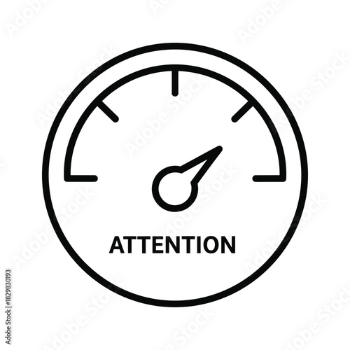 Line art icon of a gauge pointing to attention level, isolated on