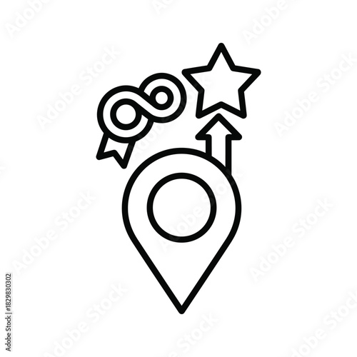Line icon representing top rated location achievement with infinity symbol and star isolated on