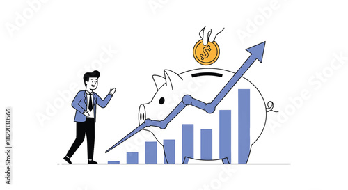 Financial Growth and Investment Success Illustrated with Piggy Bank and Upward Trend Chart