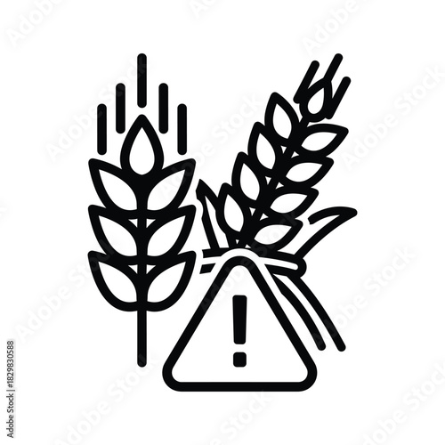 Gluten allergy warning sign icon. outline symbol for wheat intolerance and food restrictions.