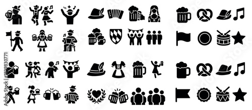 Oktoberfest icons: beer, music, dance, pretzels