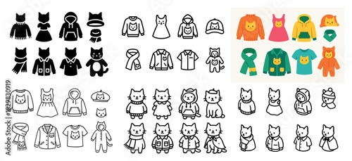 Cats in various outfits and styles