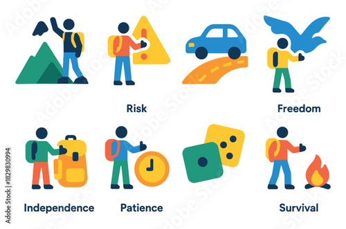 Colorful Hitchhiking Icons