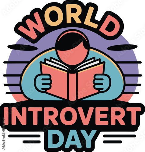 Modern world introvert day illustration of person reading book calmly 