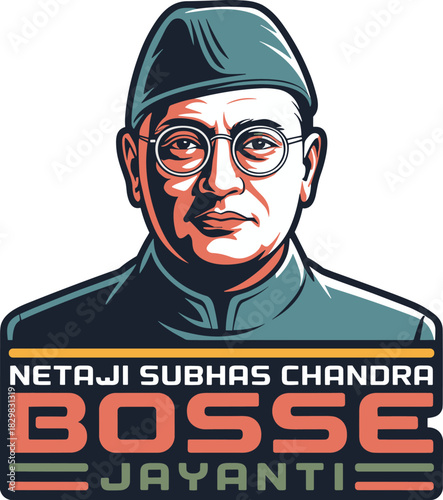 Netaji subhas chandra bosse jayanti portrait with glasses and hat patriotic symbol 