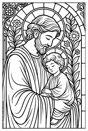 Saint Joseph with Baby Jesus Coloring Page