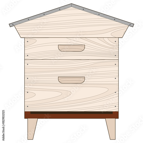 Vector illustration of a wooden bee house isolated on a white background. Ideal for designs related to nature, beekeeping, and environmental themes.