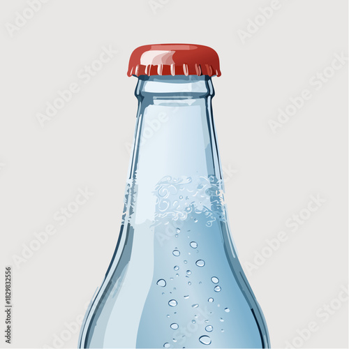 Close Up Of A Clear Glass Bottle Filled With Bubbling Water And Sealed With A Red Cap Against A Light Gray Background