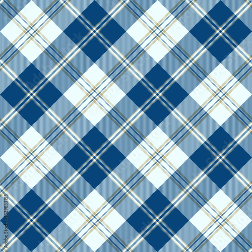 Seamless blue and beige tartan plaid pattern perfect for textile, fabric, clothing, wrapping, and background designs. Ideal for winter, classic, and elegant styles. Vector illustration.