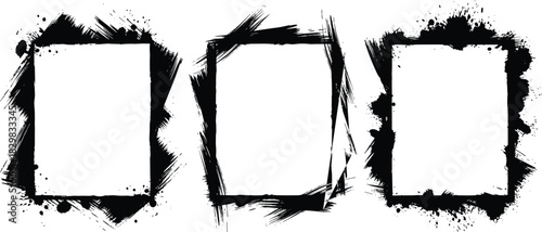 Grunge ink border collection with rough brush strokes and splatter textures, artistic distressed frames for posters, digital artwork, backgrounds, and layouts
