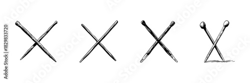 Crossed Cotton Swabs Doodle Sketch Set. Hygiene, Cleaning, And Personal Care Tools In Hand Drawn Style Collection. Sanitary And Grooming Essentials. Hand Drawn Isolated Vector Illustration