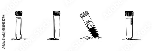Test Tubes Doodle Sketch Set. Laboratory Equipment And Scientific Experimentation In Hand Drawn Style Collection. Chemistry And Medical Research Tools. Hand Drawn Isolated Vector Illustration