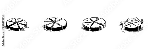 Cheese Wheel Doodle Sketch Set. Cheese Variety And Culinary Art In Hand Drawn Style Collection. Cheese Slices With Different Textures And Flavors. Isolated Vector Illustration