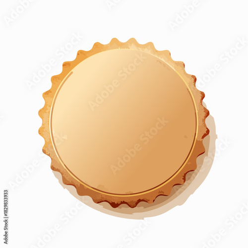 Blank Round Cookie With Jagged Edges And A Golden Outline On A White Background With Soft Shadows