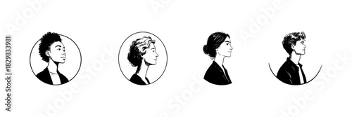 Profile Portraits Of Diverse Individuals Doodle Sketch Set. Representation Of Diversity And Inclusion In Hand Drawn Style Collection. Human Profiles. Isolated Vector Illustration