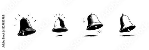 Ringing Bells Doodle Sketch Set. Sound Notification And Alert Symbols In Hand Drawn Style Collection. Communication And Attention-Grabbing Elements. Isolated Vector Illustration