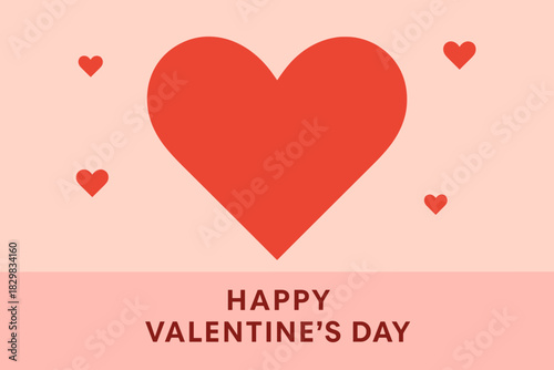 A simple Valentine's Day card with a large red heart in the middle, four small hearts around it, and the inscription in English: HAPPY VALENTINE'S DAY.