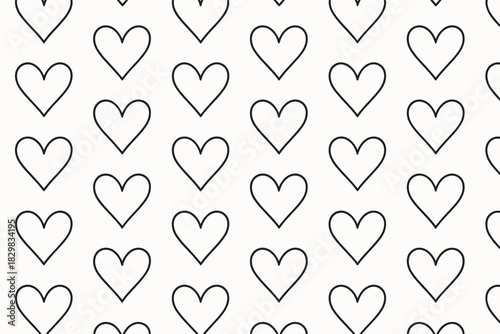 30 heart outlines arranged in 6 rows of 5 hearts each. All hearts are the same size and shape – purely romantic, spring-like, slightly boho-style. doodle-style love