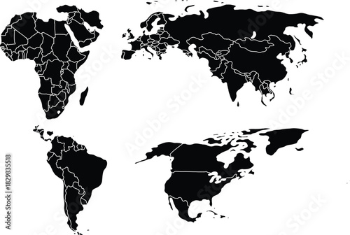 grey colour world map high quality vector illustration