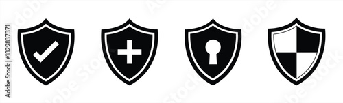 Security Shield Icon Set in Black and White