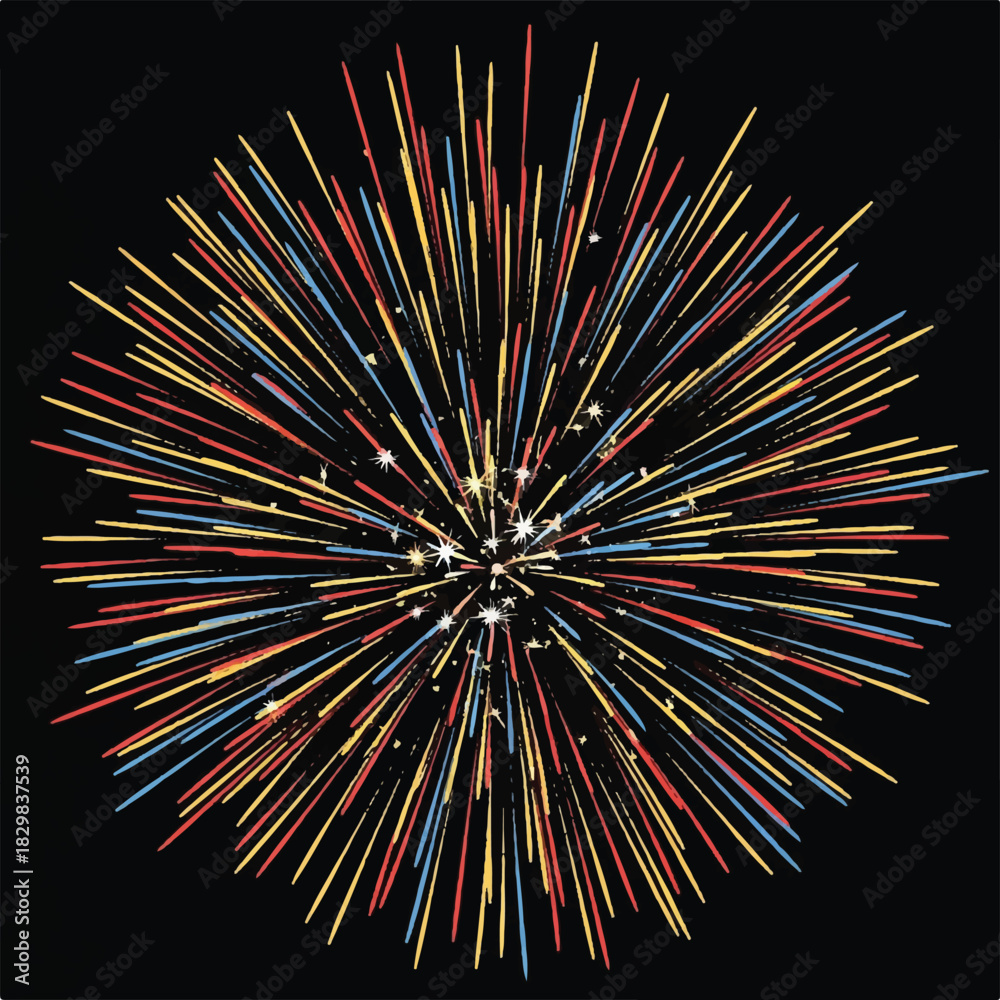 Obraz premium Vibrant fireworks burst across a dark night sky creating a colorful, radiant display of light and color.