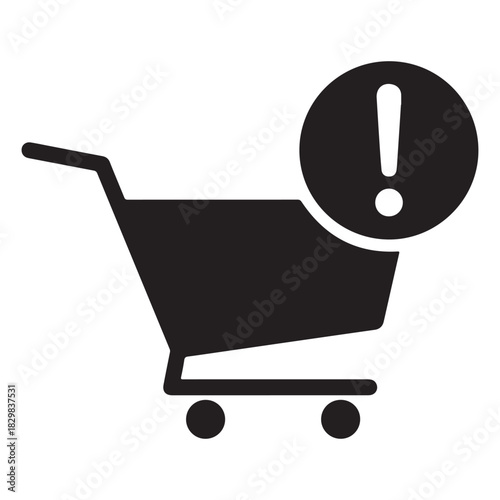 Shopping cart with warning or error icon for online purchasing issues