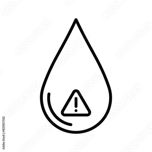 Contaminated water drop icon with warning symbol, signifying liquid hazard, danger, or caution alert. simple graphic