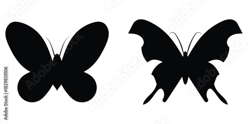  Black flying decoration silhouette of butterflies. Different shapes beautiful butterfly icons set. Dark vintage modern isolated butterfly icons set on white background. EPS 10. 