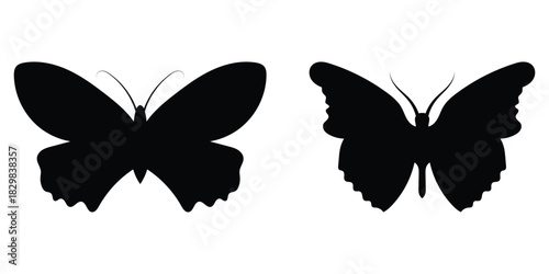  Black flying decoration silhouette of butterflies. Different shapes beautiful butterfly icons set. Dark vintage modern isolated butterfly icons set on white background. EPS 10. 