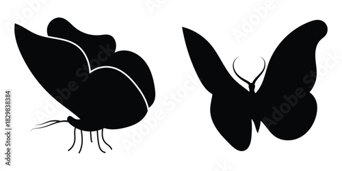 Dark vintage modern isolated butterfly icons set on white background. Black flying decoration silhouette of butterflies. Different shapes beautiful butterfly icons set. EPS 10. 