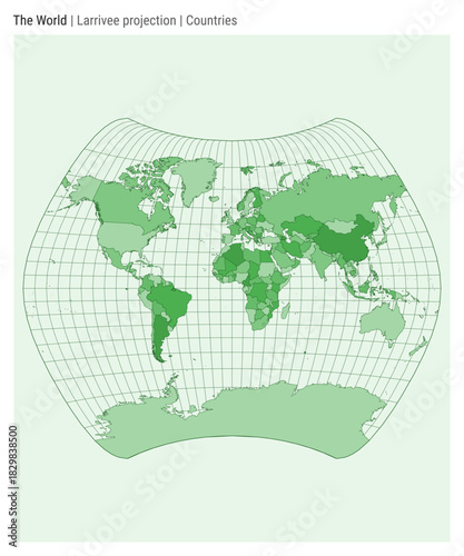World Map. Larrivee projection. Countries style. High Detail World map for infographics, education, reports, presentations. Vector illustration.