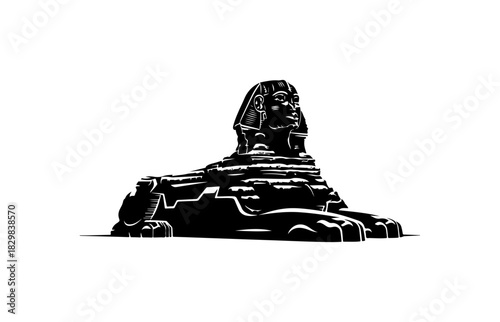 Ancient Egyptian Sphinx illustration, iconic landmark design, majestic historic sculpture