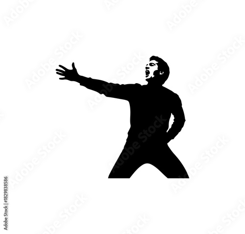 Dynamic silhouette of man reaching out, powerful performance, intense emotion, leadership