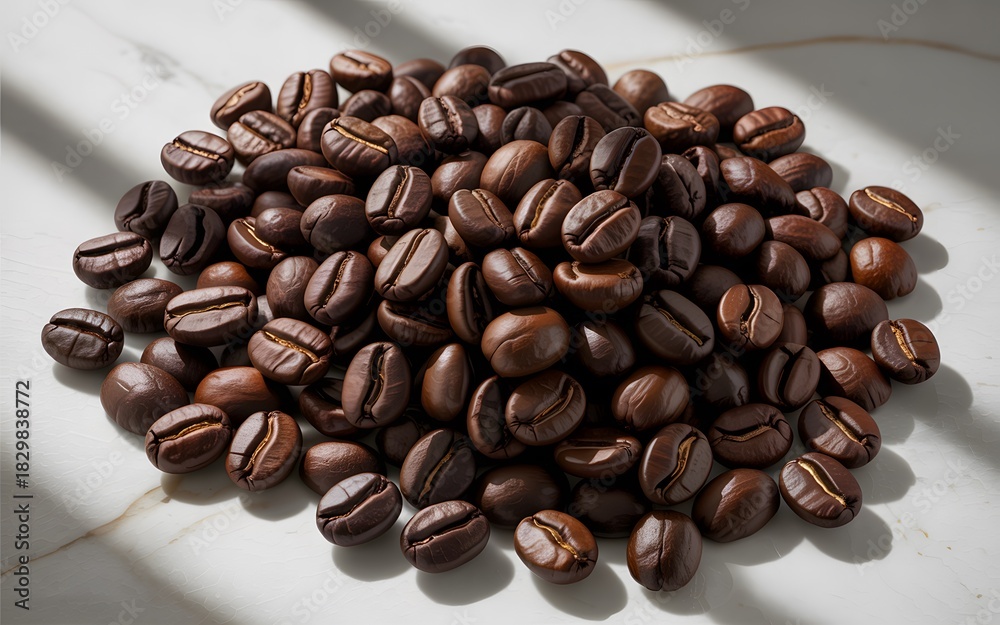Obraz premium Pile of Dark Roasted Coffee Beans on Marble Surface