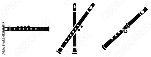 christmas flute silhouette vector icon set