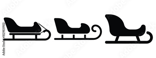 christmas sled silhouette vector icon set