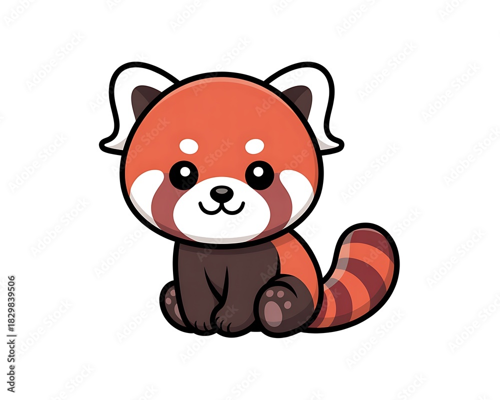 Obraz premium Cute cartoon red panda sitting with a striped tail