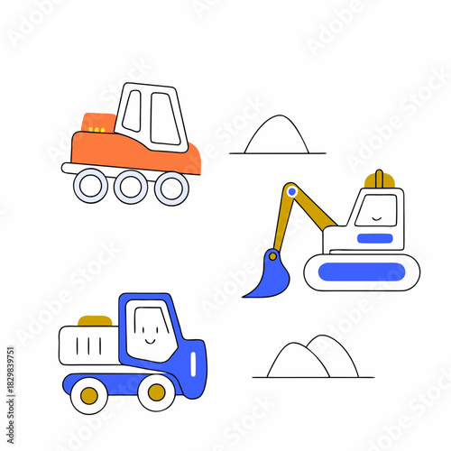 Busy Construction Trucks coloring page for kids