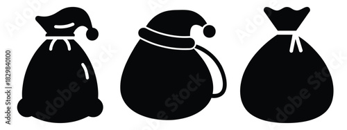 santa bag silhouette vector icon set